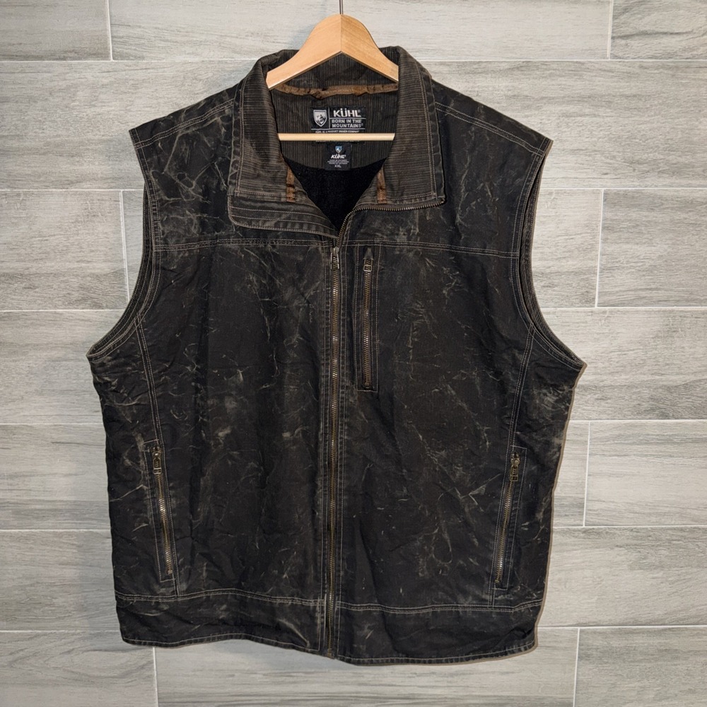 Kuhl Burr Vest Dark Brown Vintage Patina Dye Men's Size XXL Full Zip Pockets